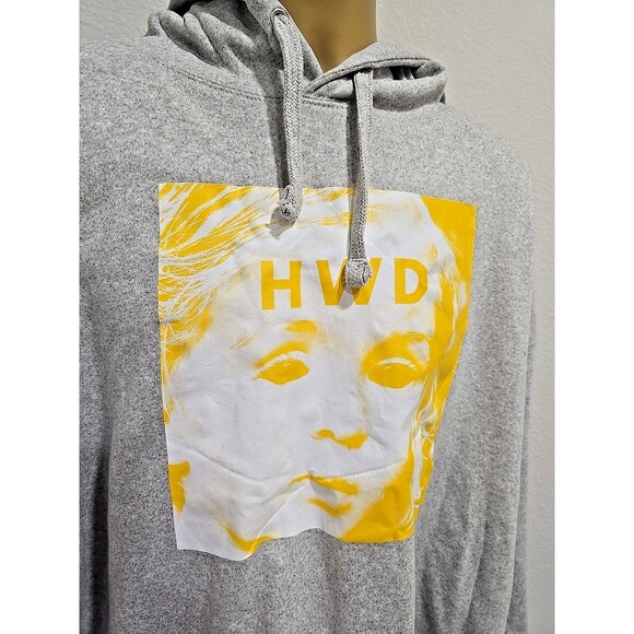 NWT Halfway Dead HWD Logo Baddie Grunge Baggy Hoodie Mens 2X Gray Yellow Graphic - Picture 1 of 7
